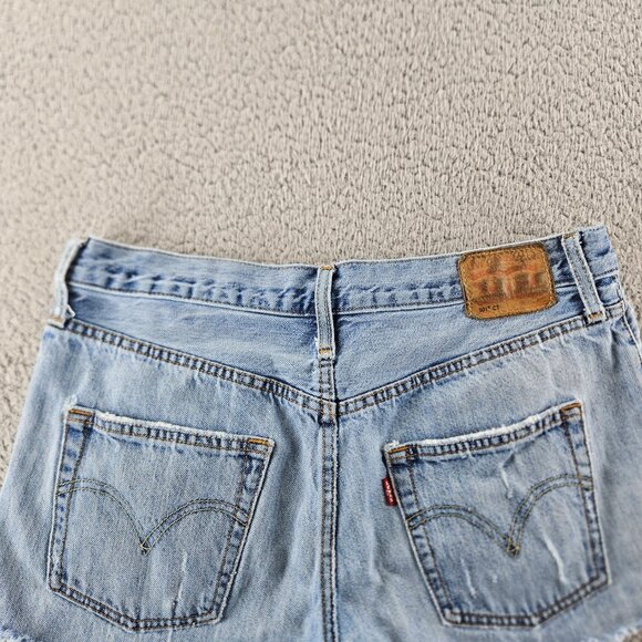 Levis 501 CT Shorts Womens 27 Blue Denim Distressed Mid Rise Button Fly Grunge - Picture 14 of 16